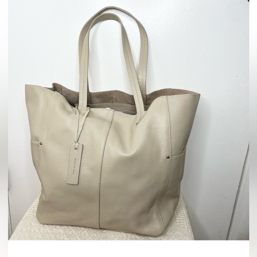 American Eagle Bone Cream Pebble Leather Tote